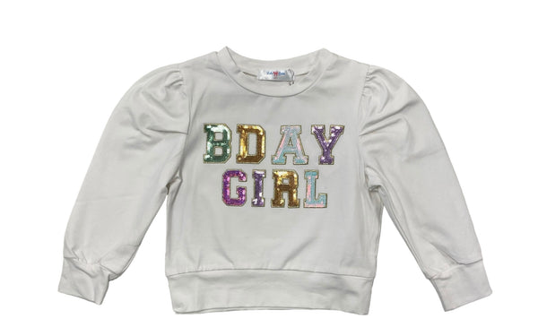 Lulu Bebe White Sequin Birthday Puff Long Sleeve Sweatshirt