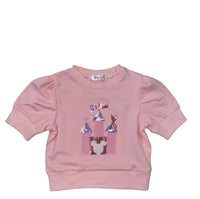 Lulu Bebe Pink Sequin Castle Puff Long Sleeve Sweatshirt