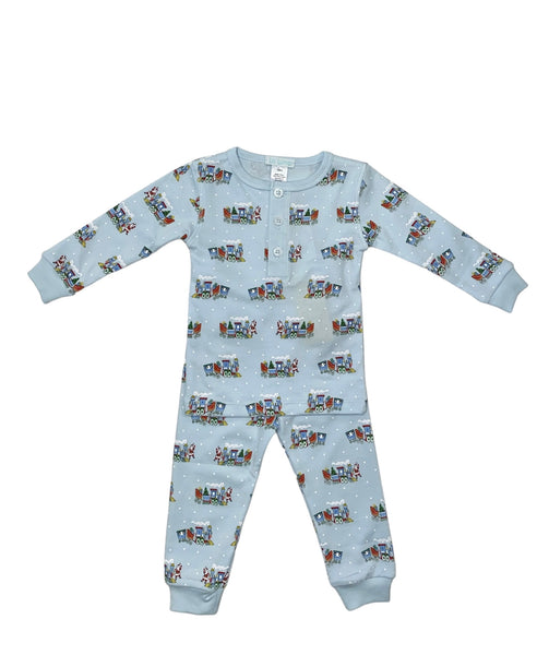 La Luna Girl Pima 2pc PJ Set Christmas Train Blue