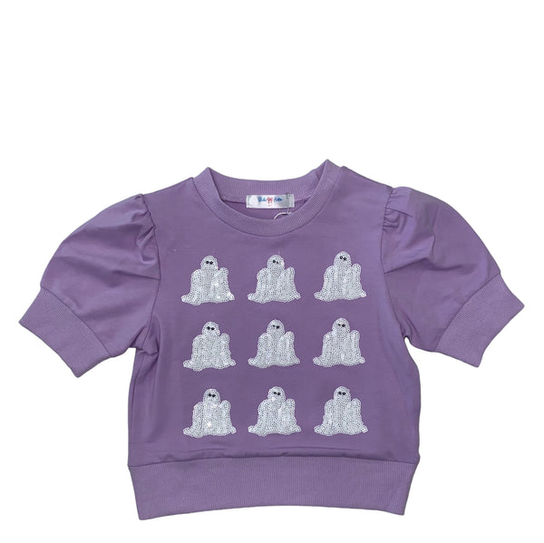 Lulu Bebe Lavender Sequin Ghost Puff Long Sleeve Sweatshirt