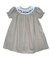 Lulu Bebe Duck Beige Gingham Smocked Bishop