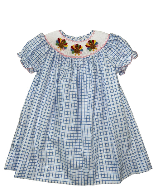 Lulu Bebe Turkey Blue Smocked Check Bishop