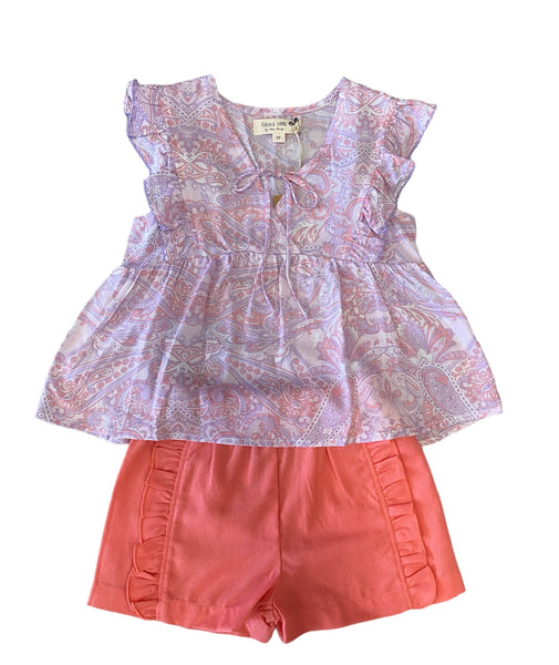 Forever Young Lilac Paisley Pink Ruffle Short Set