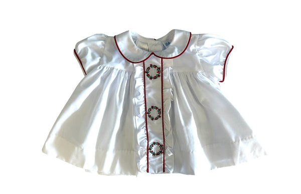 Lulu Bebe Christmas Wreath Embroidered Dress