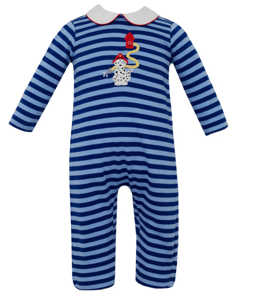 Claire And Charlie Fire Dog Royal Stripe Romper