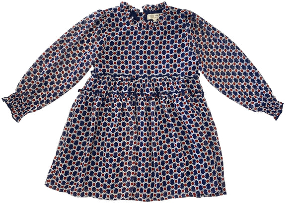 Forever Young Navy Dress With Red Dots And Ruffle Waist