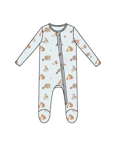 Angel Dear 2 Way Zipper Footie Mixed Woodland Animals Blue