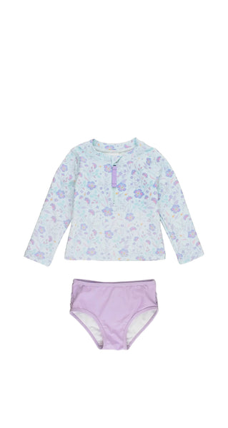 Rufflebutts Fairytale Garden Long Sleeve Rashguard Bikini