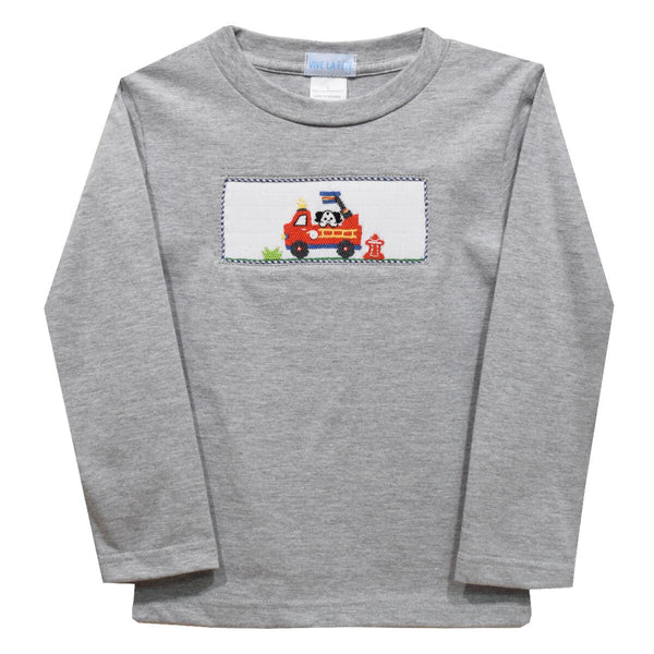 Vive La Fete Long Sleeve Smocked Tee Firetruck