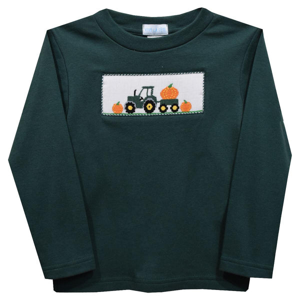 Vive La Fete Long Sleeve Smocked Tee Tractor With Pumpkin