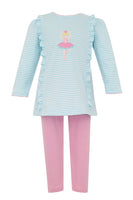 Claire And Charlie Aqua Stripe Tunic Set Ballerinas