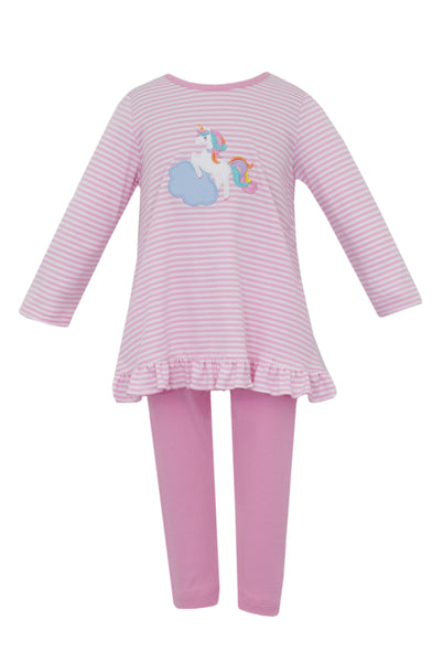 Claire And Charlie  Pink Stripe Tunic Set Unicorn