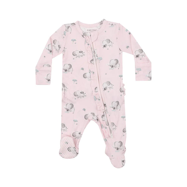 Angel Dear 2 Way Ruffle Zipper Footie Grey Elephants Pink