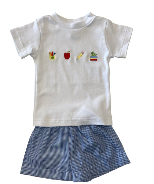 Lulu Bebe Back To School Gingham Embroidered Short Set