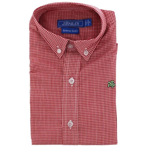 J Bailey Button Down Red Microcheck