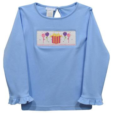 Vive La Fete Birthday Light Blue Knit Ruffle Long Sleeve Girls Tshirt