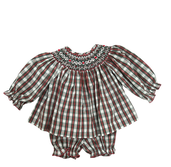 Lulu Bebe Red Plaid Smocked Bloomer Set