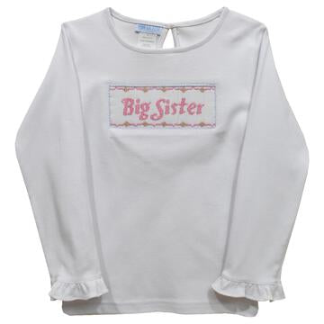 Vive La Fete Big Sister White Knit Ruffle Long Sleeve Girls Tshirt