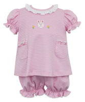 Petit Bebe Pink/White Stripe Bunny Bloomer Set