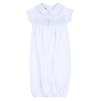 Magnolia Baby Blessed Smocked Collared Pleated Gown Light Blue