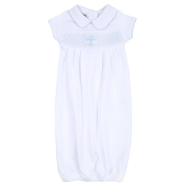 Magnolia Baby Blessed Smocked Collared Pleated Gown Light Blue