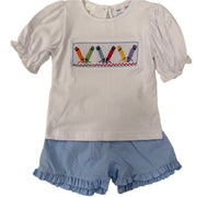 Lulu Bebe Smocked Crayon Ruffle Short Set